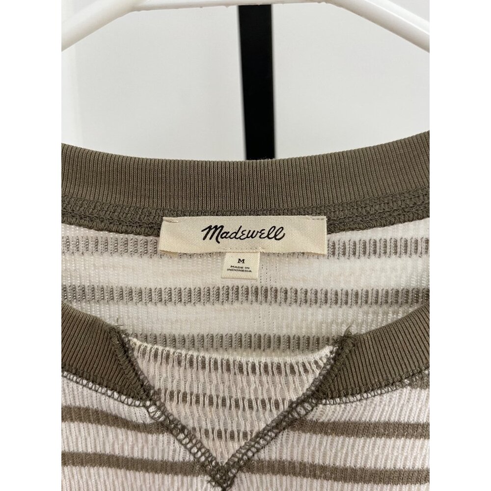 Madewell Relaxed Long-Sleeve Crewneck Tee in Stripe Cargo Green Size M - Picture 4 of 8